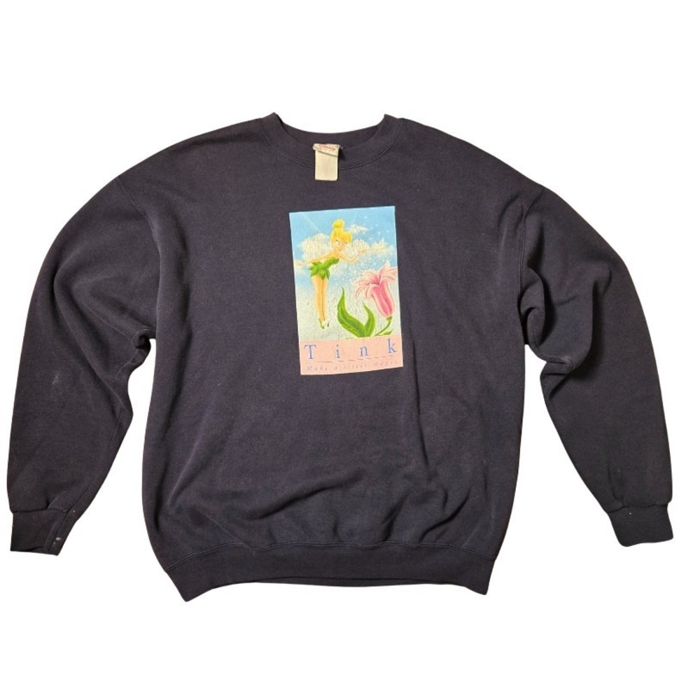 Cozy‎ Vintage Disney Tinkerbell Sweatshirt Size Large To Extra Large Tink Navy